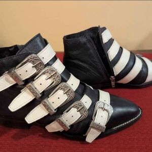 Pirate Boots, Navy & White Buckles Ankle Boots